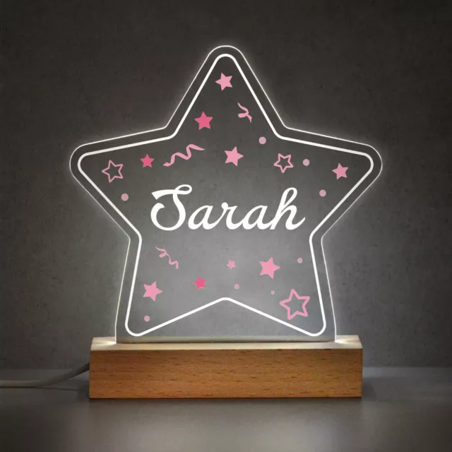 Girls Pink Star Night Light LED Lamp Personalised Bedroom Nursery Decoration Her