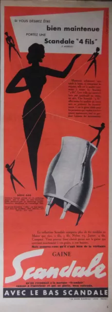 Publicité De Presse 1953 Gaine Scandale 4 Fils Bien Maintenue - Advertising