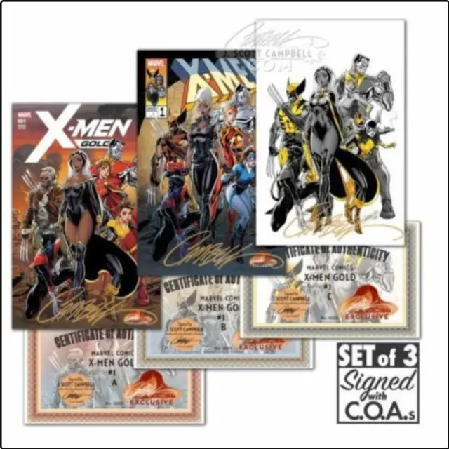 X-Men Gold #1 J Scott Campbell Store Exclusive Set/3 Signed W/ Coa Nm+