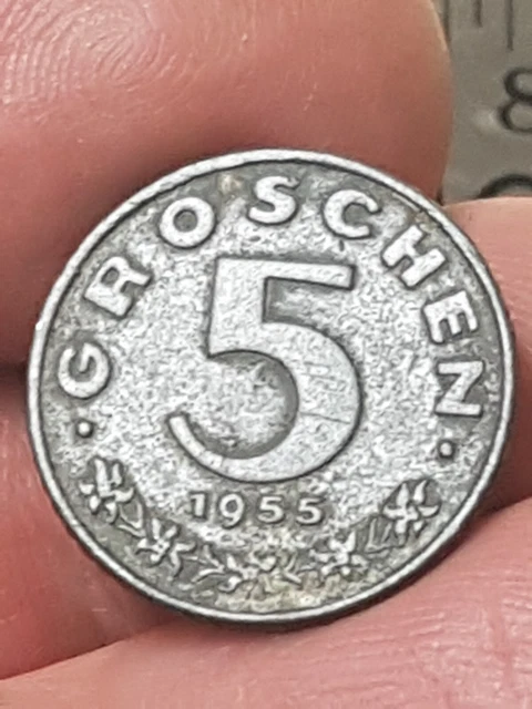 1955 AUSTRIA 5 GROSCHEN ZINC AUSTRIAN  EAGLE KM#2875 REEDED EDGE 19mm L@@K LOW$☆