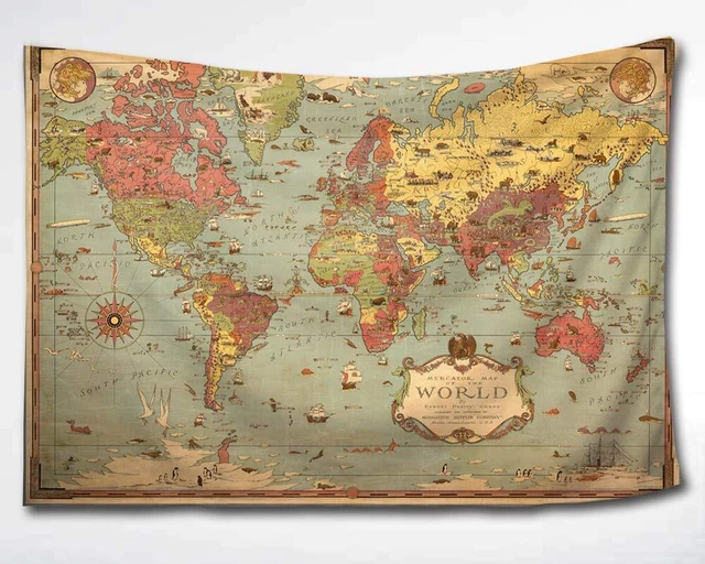 World Map Tapestry Wall Hanging Vintage Ancient World Map Co