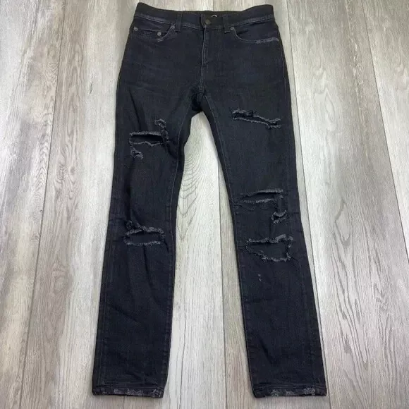 Saint Laurent Paris Jeans Mens 27 Black Distressed Skinny D02 M/SK-LW Men 27x28