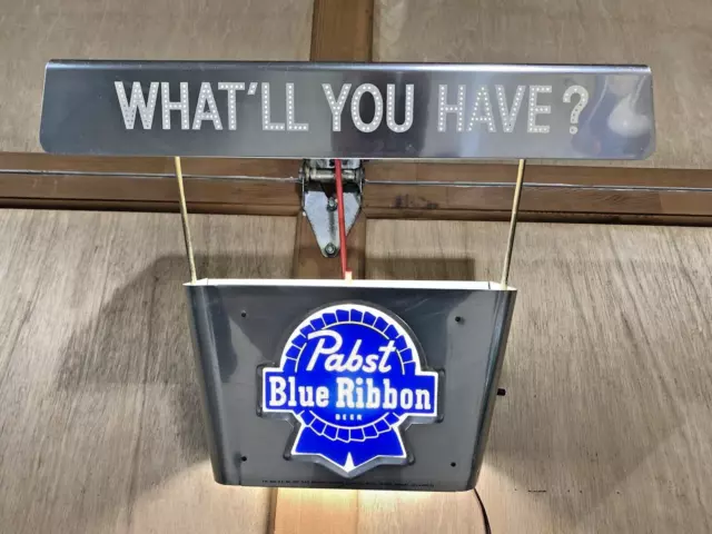 PABST BLUE RIBBON BEER BAR Lighted Metal Retro Sign "What'll You Have?" Souvenir