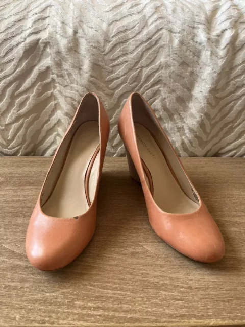 Franco Sarto Women's Helio Wedge Pump Peach Orange Leather Comfy Raffia Size 11