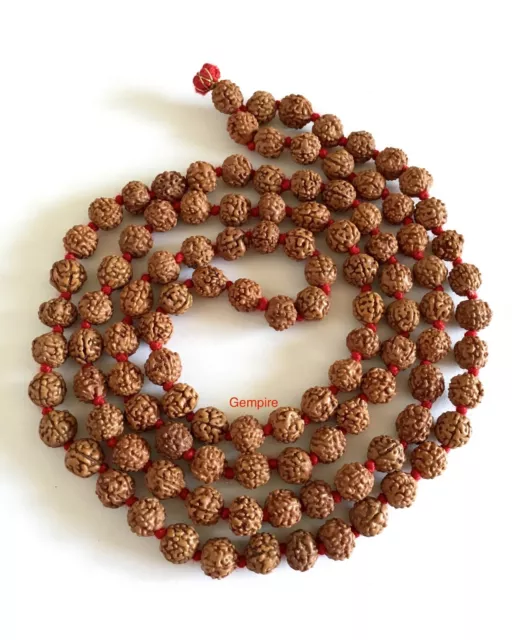 Rudraksha Mala Necklace 8 mm Knotted 108 Prayer Beads Hindu Meditation Buddhist