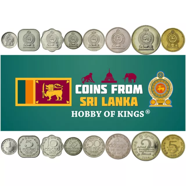 Sri Lankan 8 Coin Set 1 5 10 25 50 Cents 1 2 5 Rupees | Sri Lanka | 1978 - 1994