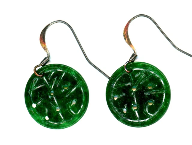 JADE EARRINGS, genuine natural good green color, hand made