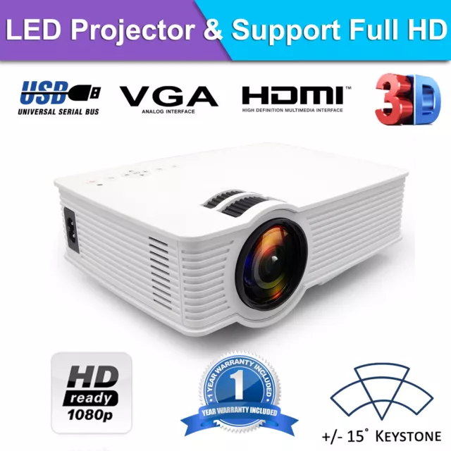 Portable 1080P 7000 Lumens HD LED Multimedia Projector Home Cinema Theater HDMI