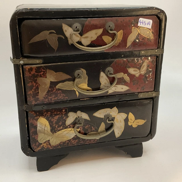 ANTIQUE JAPANESE LACQUER Small Chest of drawers Tansu Style Jewelry Box