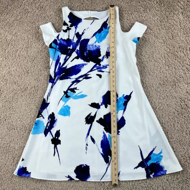 LAUREN RALPH LAUREN White Blue Floral Cold Shoulder A-Line Dress Womens 10 Lined 3