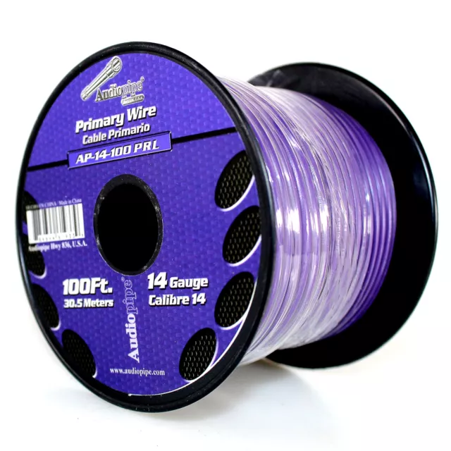 Bote de cable remoto de alimentación a tierra primaria varado Audiopipe 14 ga 100 ft CCA púrpura