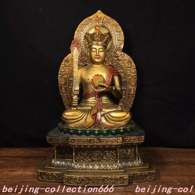 11" Tibet bronze Gilt painted Jizo Ksitigarbha bodhisattva Hades Leader statue