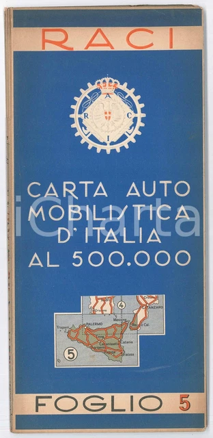 1939 RACI Carta automobilistica d'Italia - Foglio 5 SICILIA *PIRELLI AGIP