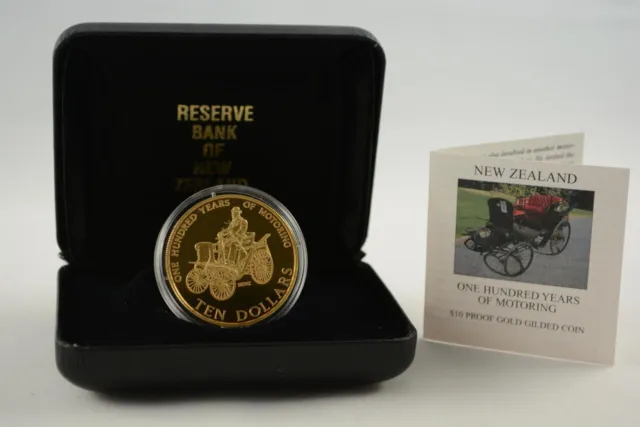 New Zealand - 1998 - Proof $10 Coin - Benz Motoring (Gilded)