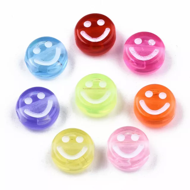 100 Emoji smiley Acryl Perlen Bunte 10mm Fädelperlen Handwerk Schmuckperlen D45