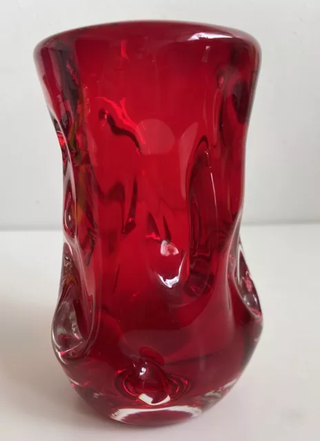 Whitefriars Ruby Red Medium Knobbly  Vase 14 cm Vintage Glass Vgc