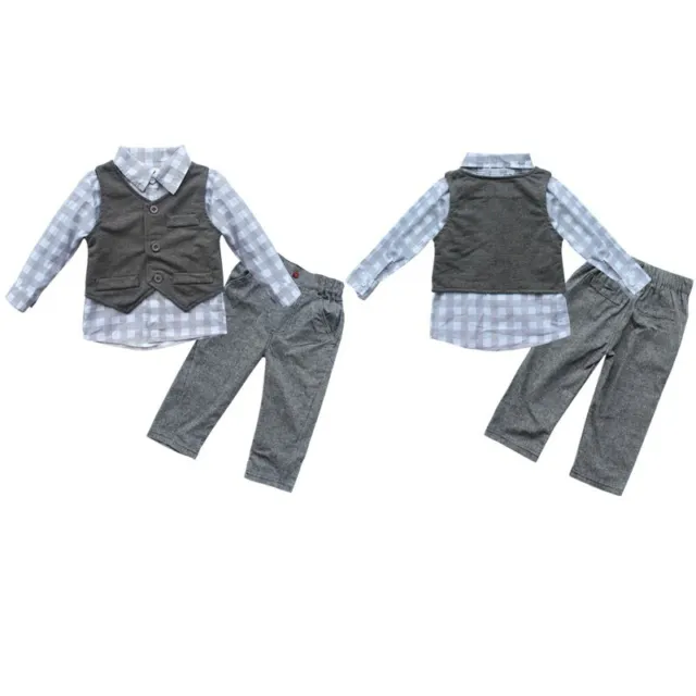 US Baby Boys Gentleman Outfits Kids Jumpsuits T-Shirts+Tie+Pants Party Costumes