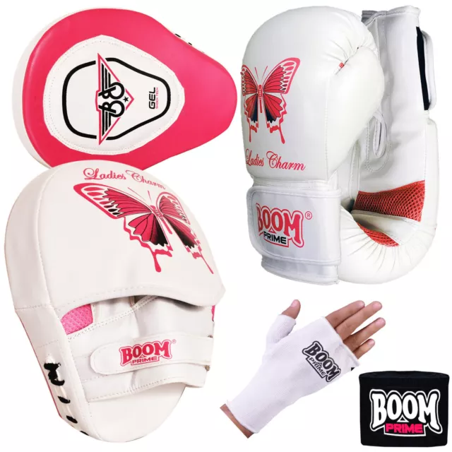 Ladies Boxing Gloves & Focus Pads Set MMA Training Hook Jab Mitts Punch Fight