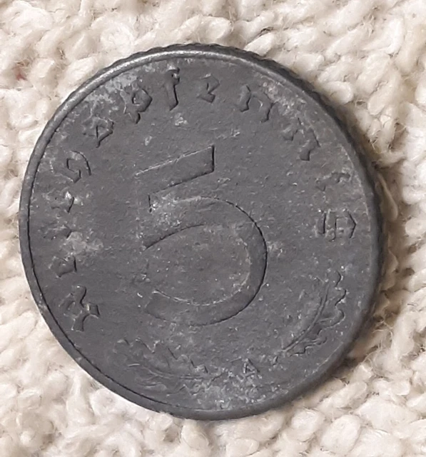1941A , WW2 German 5 Reichspfennig , WWII, With White Oxidation