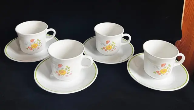 Set of 4 Spring Meadow (Corelle) by CORNING Cups & Saucers Floral Coffee Tea