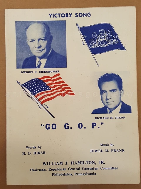 1950 vintage EISENHOWER NIXEN "GO G.O.P." VICTORY SONG republican gop campaign