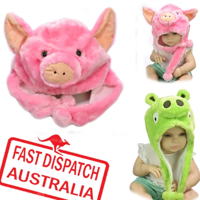 Toddler Girl Boy Kids Animal Costume Ear Flap Head Cover Hat Pink or Green Pig