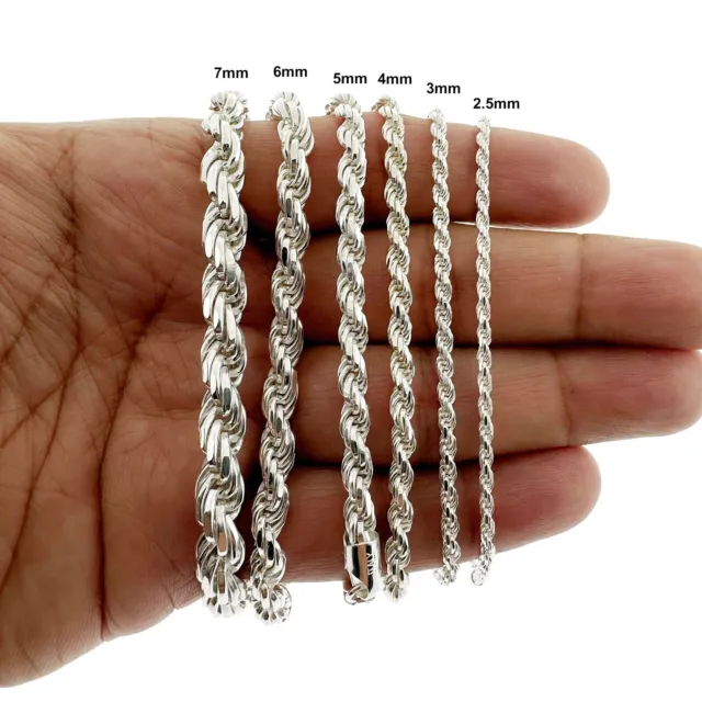 Real 925 SOLID Sterling Silver ROPE CHAIN Bracelet, Diamond Cut, ITALY 2MM-7MM