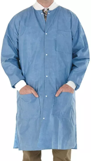4 PCS Disposable Blue Lab Coat -Knit cuff & collar, w/Pockets and buttons