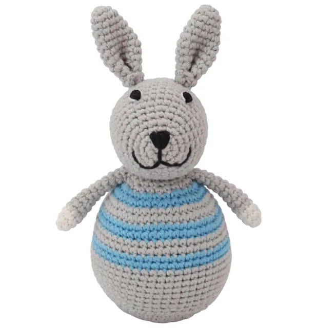 Gehäkeltes Poussah Glöckchengeräusch Lapin Bleu Bébé Jouet P238