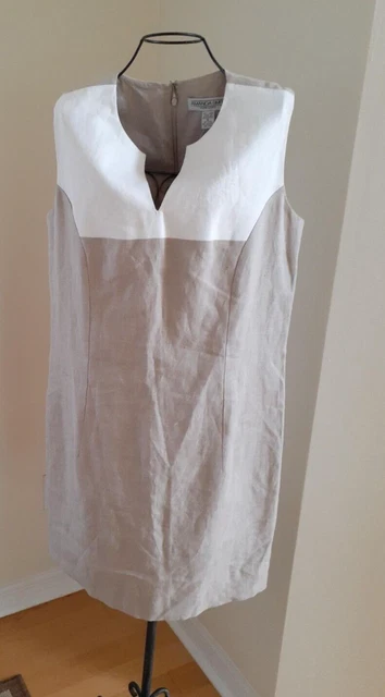 NEW Amanda Smith Linen Sheath Dress Sleeveless Back Zipper sz 8 Lining Tan White
