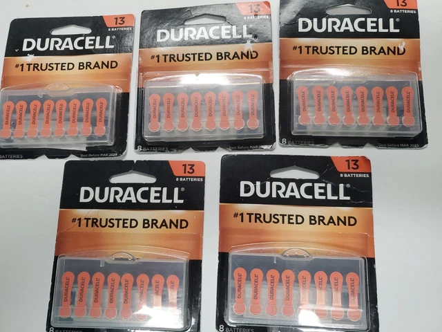 Lote de 5 baterías de audífonos Duracell talla 13 pestañas naranjas caducan en marzo de 2025