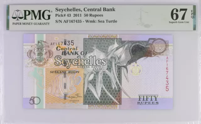 Seychelles 50 Rupees 2011 P 43 Superb Gem UNC PMG 67 EPQ