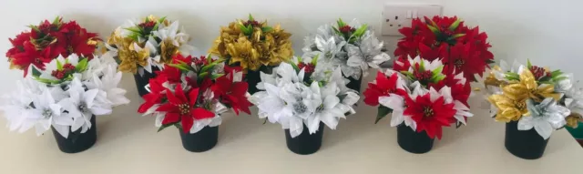 Christmas - Memorial Grave - Cemetery Pots With Artificial Flowers - POINSETTIAS