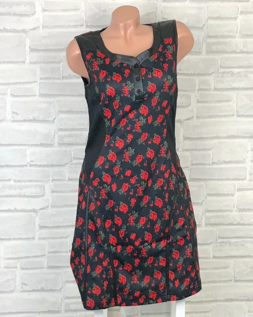 Damen Kleid Tunika Trägerkleid Blumen Gr.T1 38 Schwarz  X1468 NEU