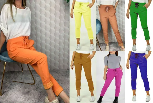 Womens Lagenlook Italian Magic Pants Ladies Casual Stretch Jogger Style Trousers 2
