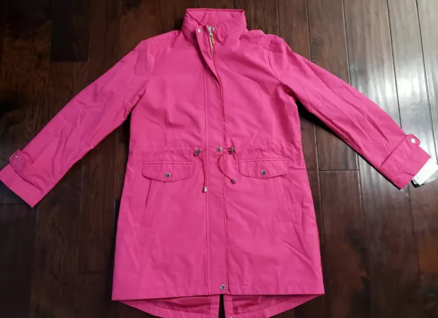 Lauren Ralph Lauren Women's Bright Pink Snap Front Hooded Anorak Raincoat Jacket