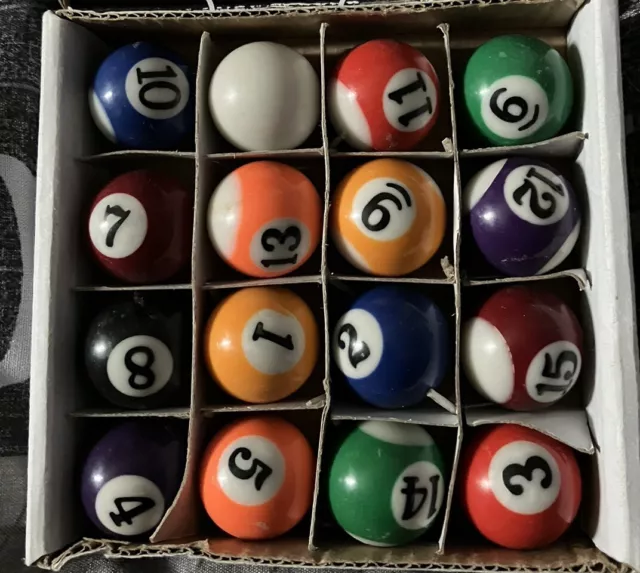 Set Of  16 Oypla Miniature Pool/Billiard Balls 1” With Original Box..