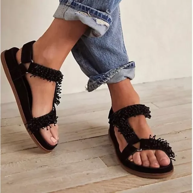 NEW ANTHROPOLOGIE KELSI DAGGER Brooklyn Spark Suede Beaded Black Sandals US 9