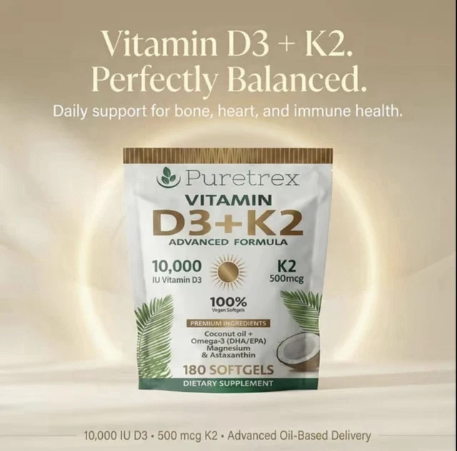 VITAMIN D3 + K2 Advanced Formula 10,000 IU D3 Omega-3, Magnesium ...