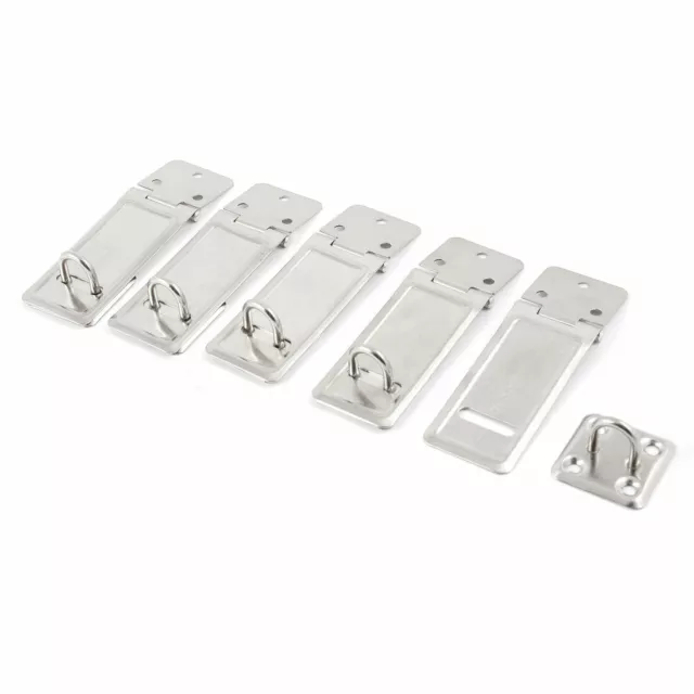 Cabinet Gate Safety Silver Tone Stainless Steel Padlock Hasp Staple 5 Set