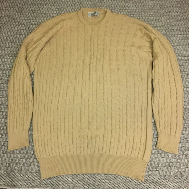 Pringle Scotland Cable Knit Jumper Mens Large Pure New Wool Beige Long Sleeve