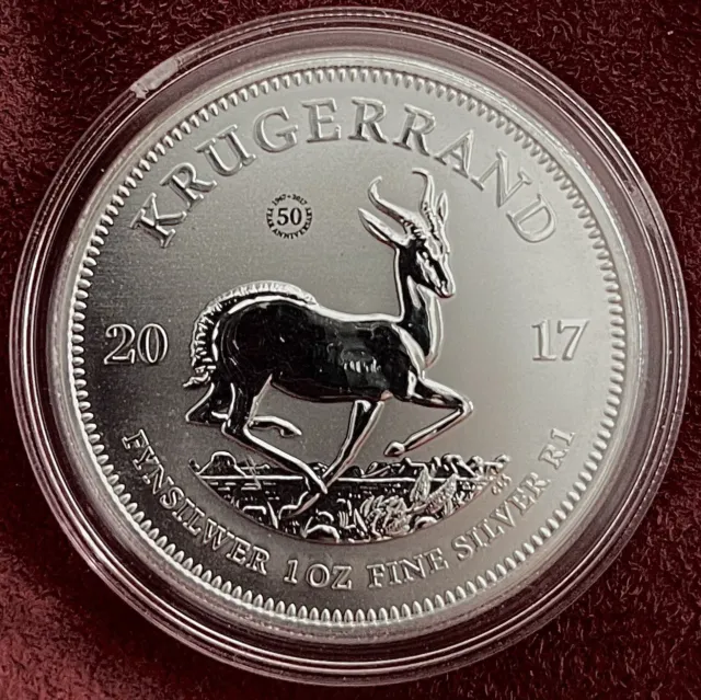 2017 South African 1 oz. Fine Silver Krugerrand 50th Anniversary In Capsule