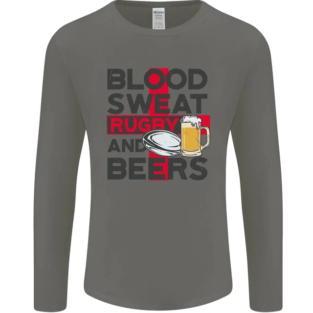 T-shirt a maniche lunghe Blood Sweat Rugby and Beers England divertente da uomo