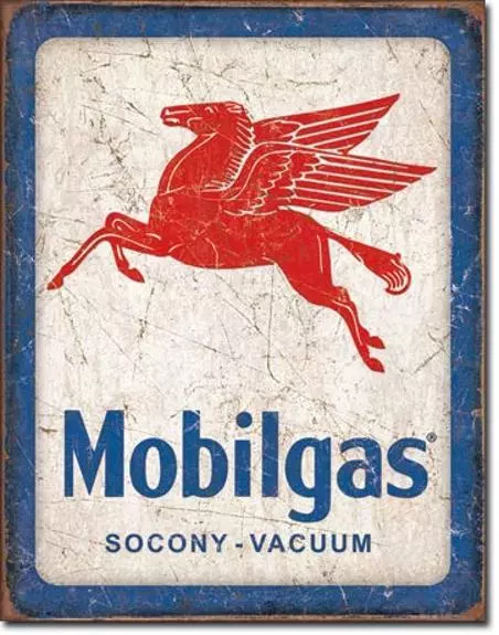 Mobil USA Tankstellen Pegasus Grafik Metall Vintage Design Werbung Schild