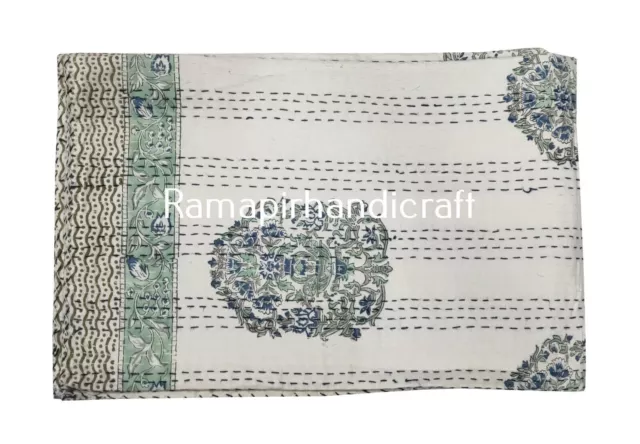 Bloque de mano impreso Kantha indio acolchado 100% algodón colcha manta colcha