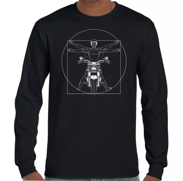 Vitruvian Motociclista Uomo Divertente Moto T-Shirt Biker Cafe Racer Indiano