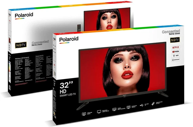 Téléviseur LED Polaroid 32" HD - 2xHDMI, 2xUSB, Tuner TNT, Sortie Casque, Design Minimaliste