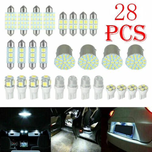 28pcs Car Interior White Combo LED Map Trunk Dome License Plate Lamps