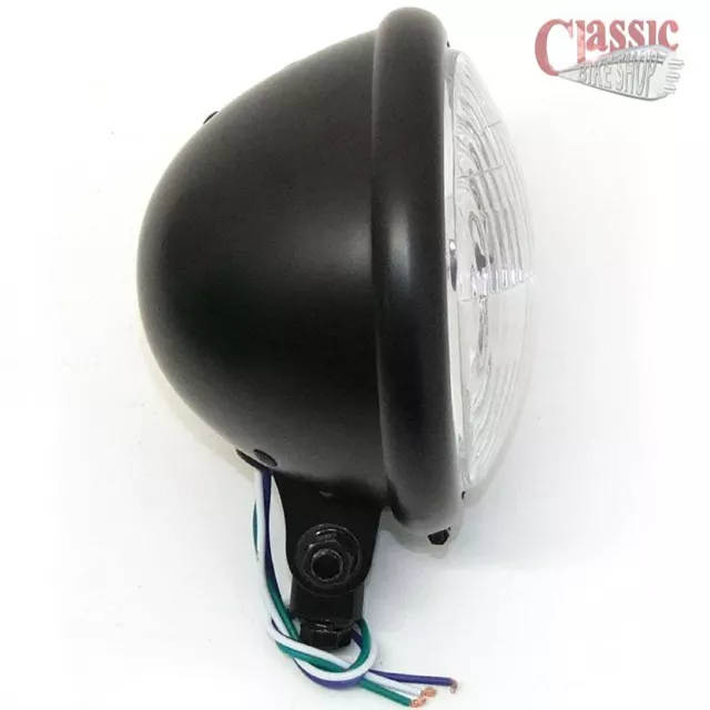 Bottom Mount Cafe Racer Bobber Motorcycle Satin Black Headlight Bates 5.3/4"