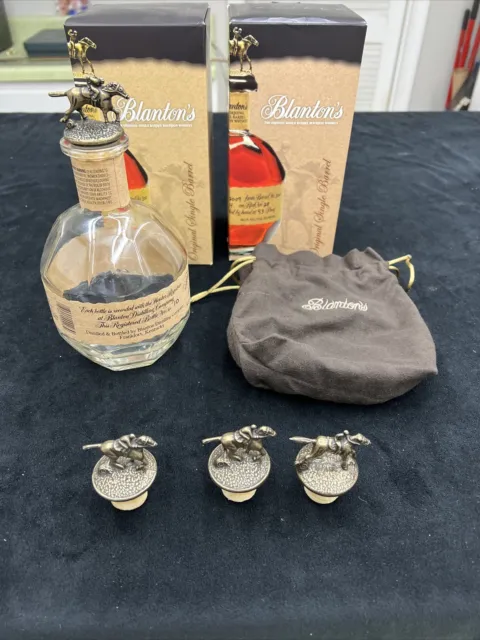 Blanton’s Bourbon Lot 2 Boxes 1 Bottles And Bag 3 Extra Stoppers 2 L’s 1 S.